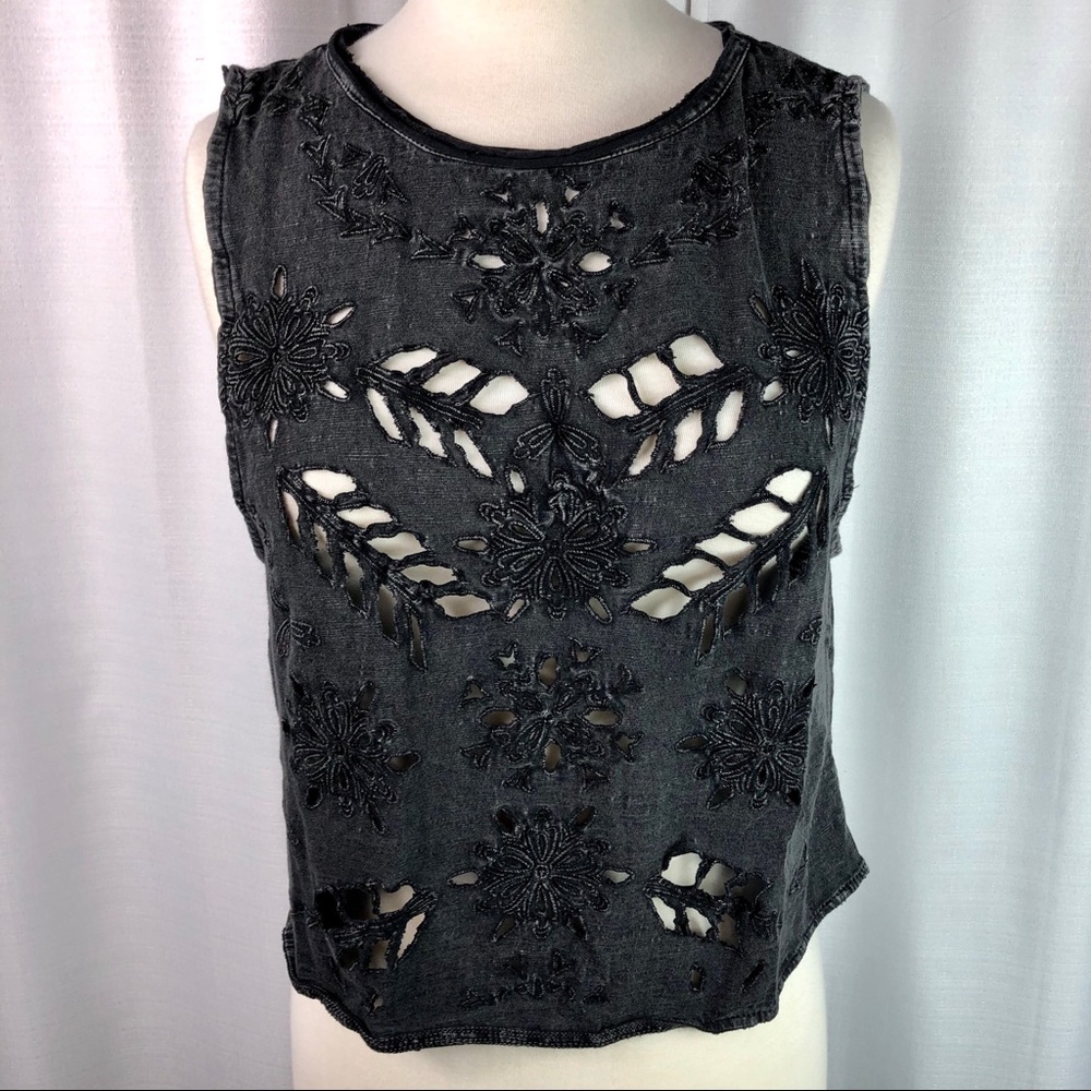 Free People Black Embroidered Top